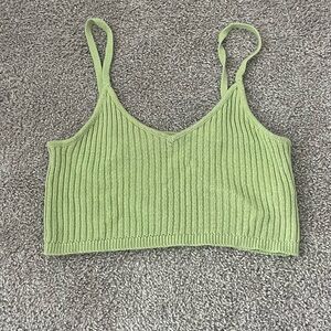 Green Ribbed Knit Crop Top